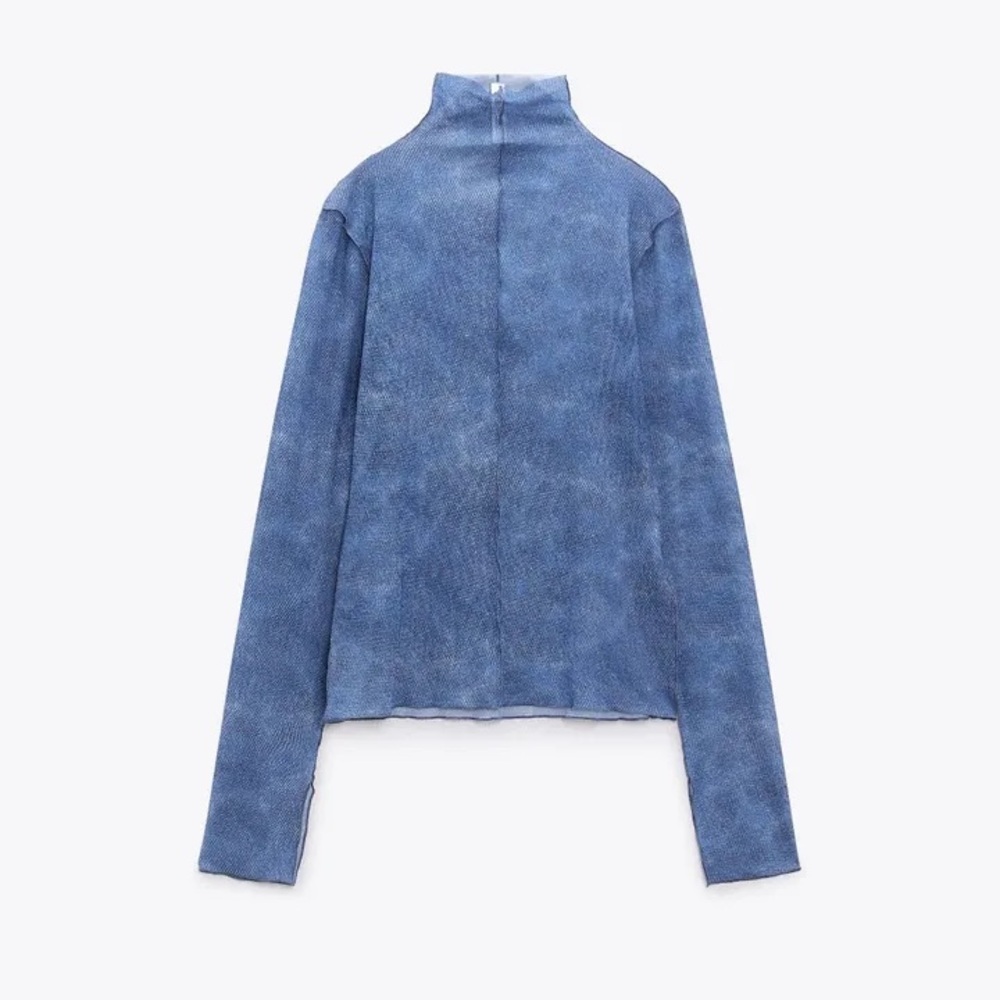 Zara Sheer Longsleeve Turtleneck with Inside Out Seams in Blue